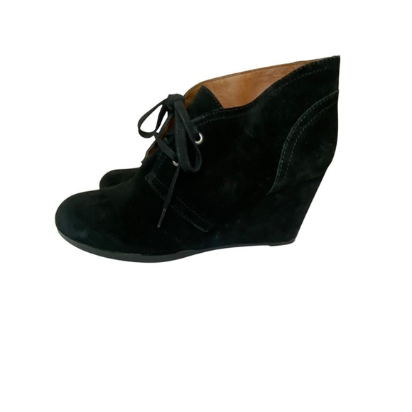 Lucky Brand Black Suede Swayze Wedge Ankle Lace Up Booties SZ 10 - Picture 7 of 14